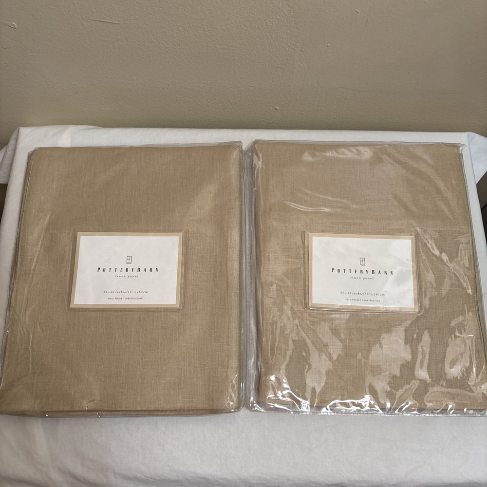 Pottery Barn Linen Curtain Panels Butternut Pole Pocket 54x63 Lot of 2